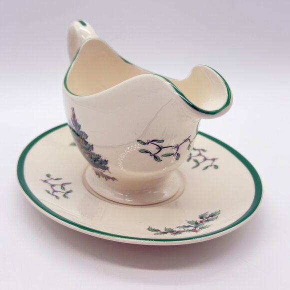 Spode Christmas Tree Gravy Sauce Boat Under Plate 2-Piece Set - Picture 6 of 11